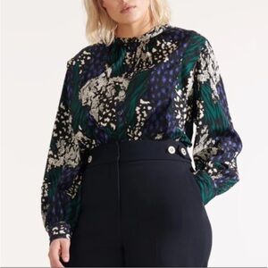 Veronica Beard Buckley Black Stretch Silk Buttoned Front Blouse Top Size 14